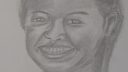 Dessin en noir et blanc d'une personne souriante, technique de croquis