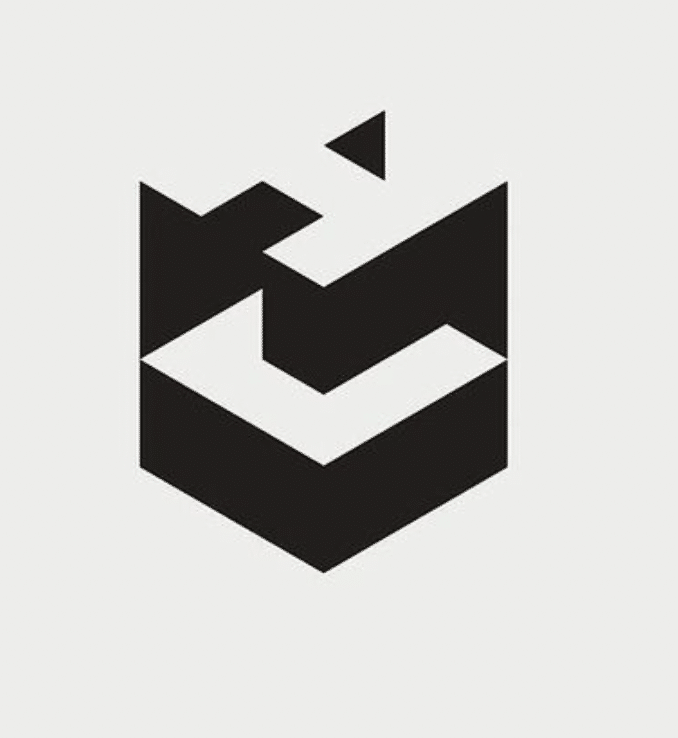 Logo noir composé de formes géométriques créant une illusion de profondeur