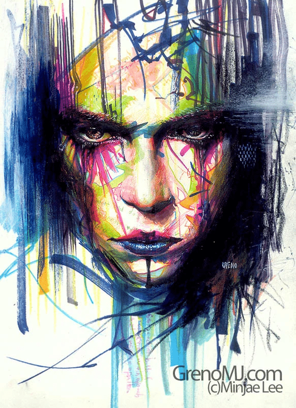 Portrait expressif aux couleurs vives et traits dynamiques par Minjae Lee