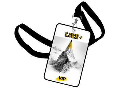 Badge VIP avec dessin de montagne et inscription Niveau Plus pour accès premium aux formations