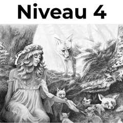 Illustration du Niveau 4 : scène fantasy détaillée avec personnages pour créer ses propres illustrations