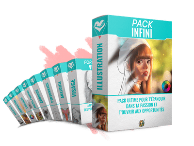 Pack Infini de formation en illustration avec boîte produit et modules de cours pour transformer sa passion en opportunités