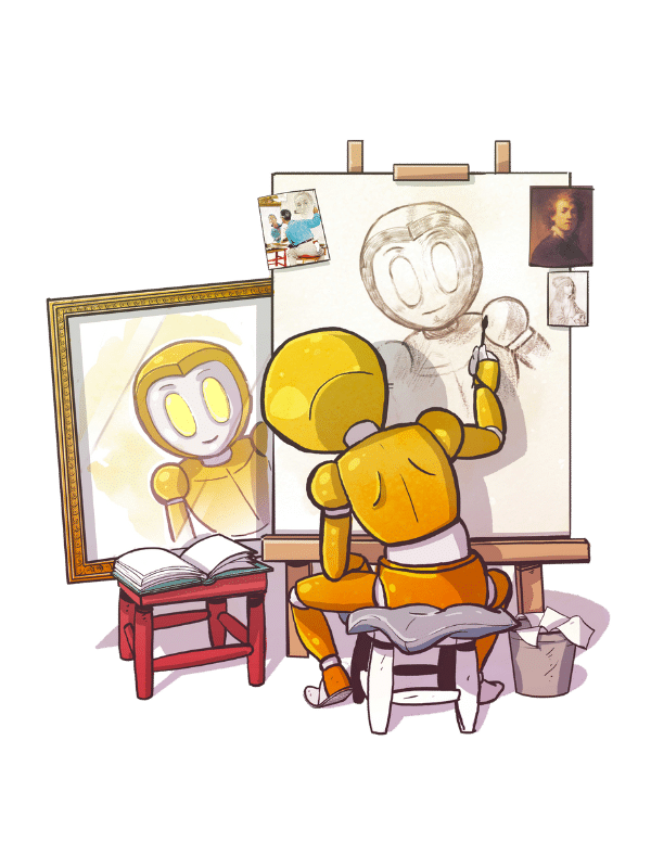 OCE faisant son auto portrait sur un fond transparent