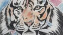 Dessin d'un tigre en train de manger, style coloré et détaillé