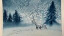 Paysage hivernal avec arbres et neige, technique de dessin en tons gris et blancs