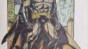 Illustration de Batman debout sur un toit avec la lune en arrière-plan