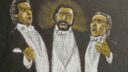 Illustration de trois hommes chantant ensemble sur scène