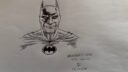 Illustration d'un personnage de bande dessinée, Batman, en noir et blanc
