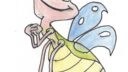 Dessin d'un insecte souriant sous une ampoule avec des cœurs