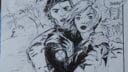Illustration d'un homme et une femme dans une forêt, expression intense