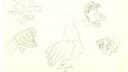 Croquis de différentes positions de mains et pieds en dessin