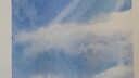 Peinture aquarelle représentant un ciel bleu avec des nuages blancs