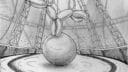 Dessin d'une sculpture en ballon sur une plateforme circulaire