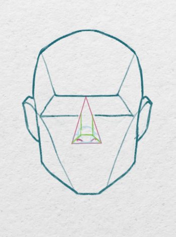 Dessiner le nez de face - Positionnez l'arête du nez